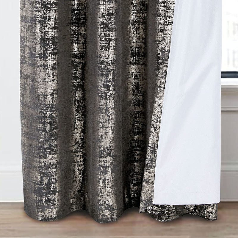 always4u 100% Blackout Soft Velvet Curtains for Bedroom Living Room Thermal Energy Saving 95 Inches Long Luxury Gold Foil Print Drapes 2 Panels Charcoal Grey - Image 4